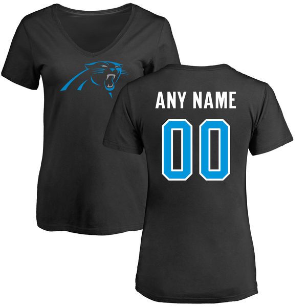 Women Carolina Panthers NFL Pro Line Black Any Name and Number Logo Custom Slim Fit T-Shirt->nfl t-shirts->Sports Accessory